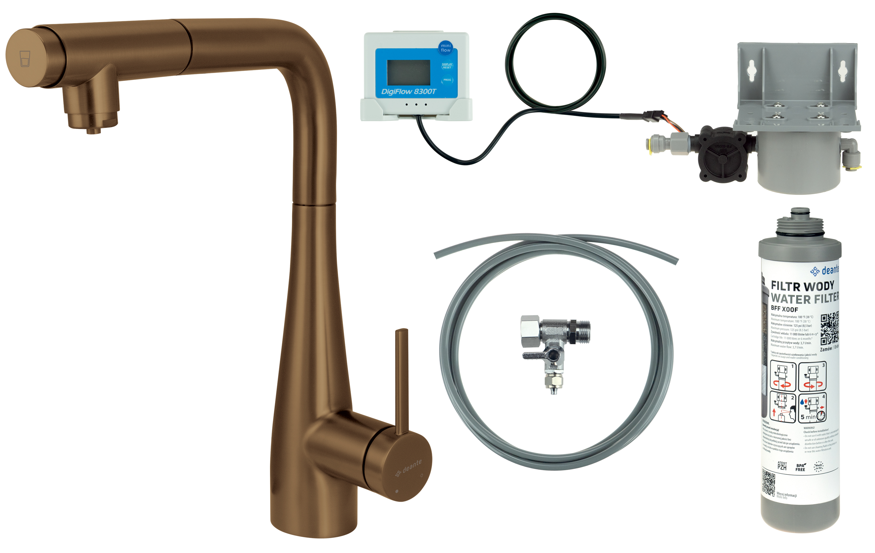 Deante Eridan starter kit con rubinetto da cucina verticale marrone BREFC75M
