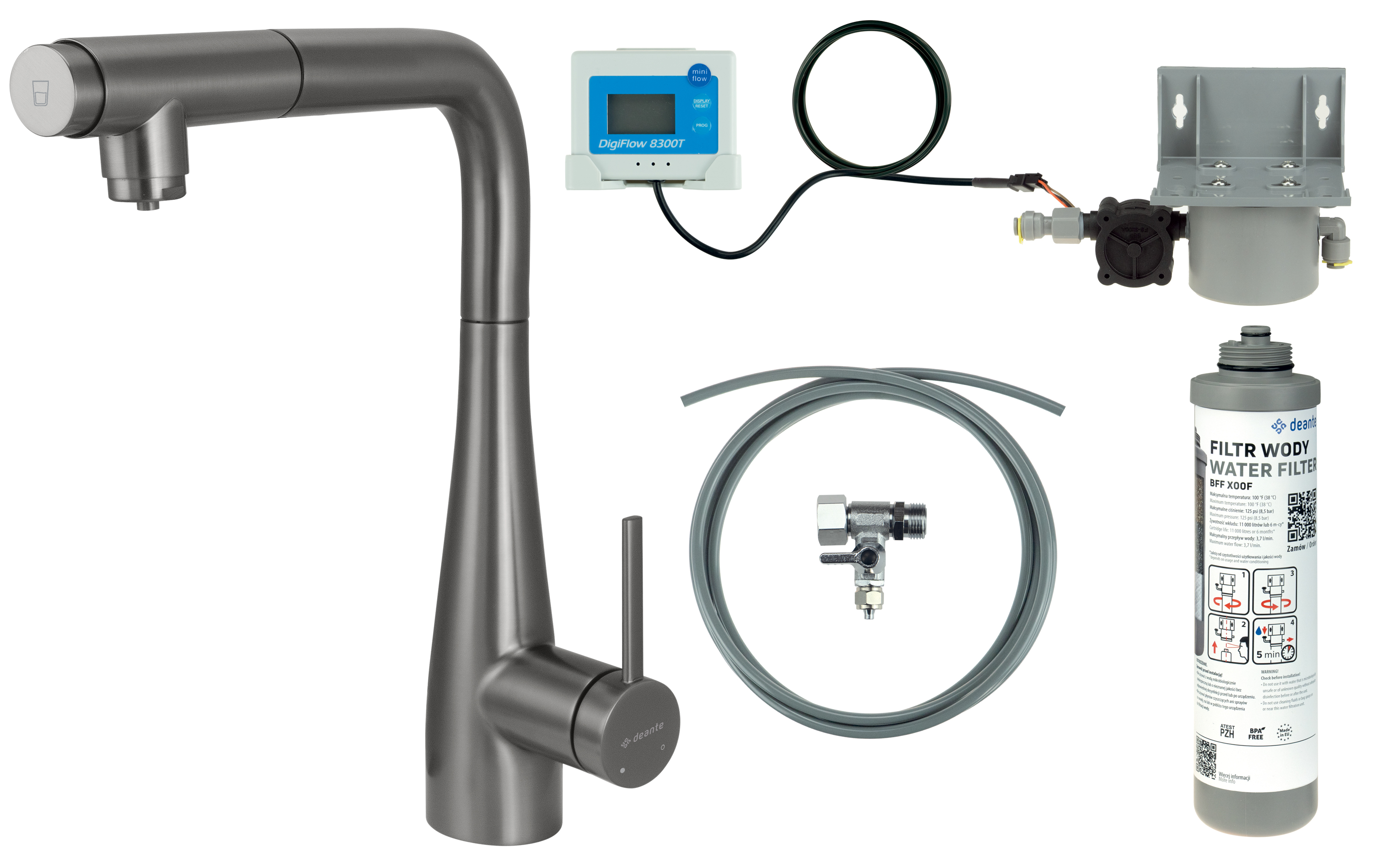 Deante Eridan starter kit con rubinetto da cucina verticale grafite/grigio BREFD75M