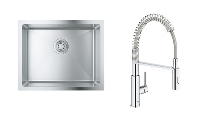 Set rubinetto da cucina Grohe Get 30361000, lavello in acciaio Grohe K700 31574SD1
