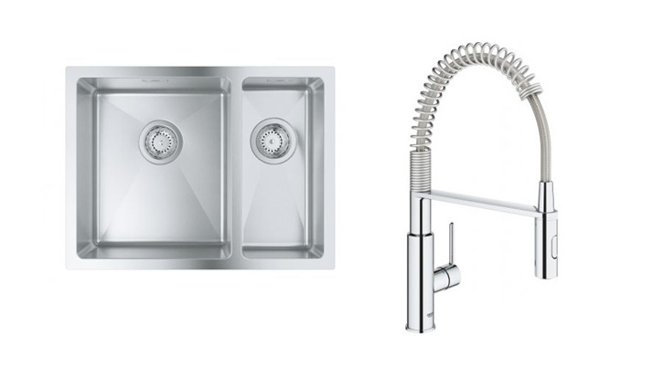 Set lavello in acciaio Grohe K700 31577SD1, rubinetto da cucina Grohe Get 30361000