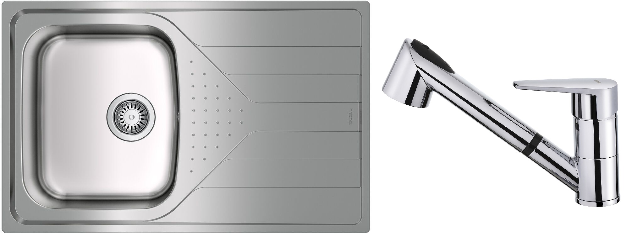 Set lavello in acciaio con sifone Teka Universe 115110011, rubinetto da cucina Teka IN 469781200