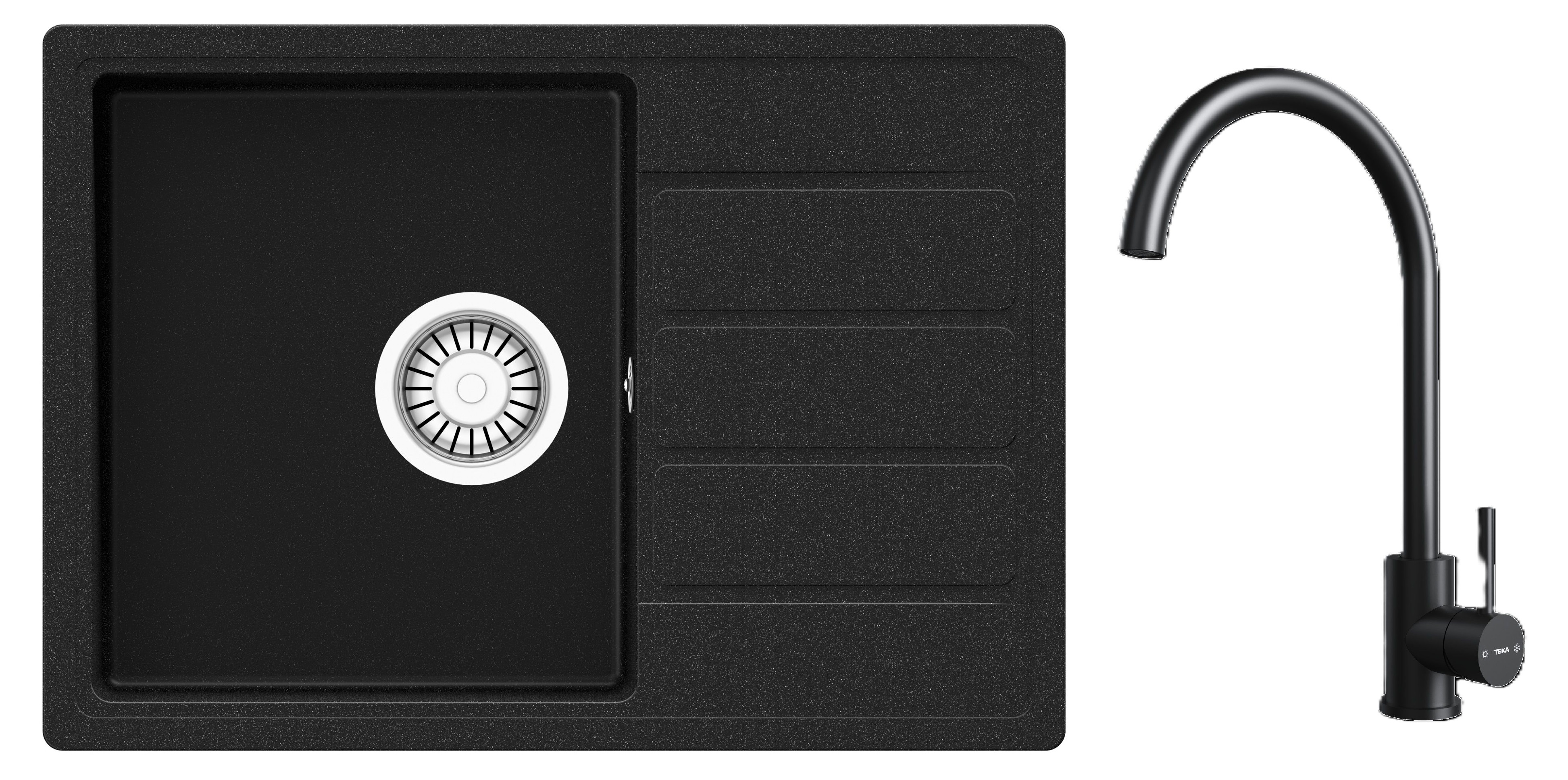 Set lavello in granito Teka Comfor TQ 115350000, rubinetto da cucina Teka Uni 116030071
