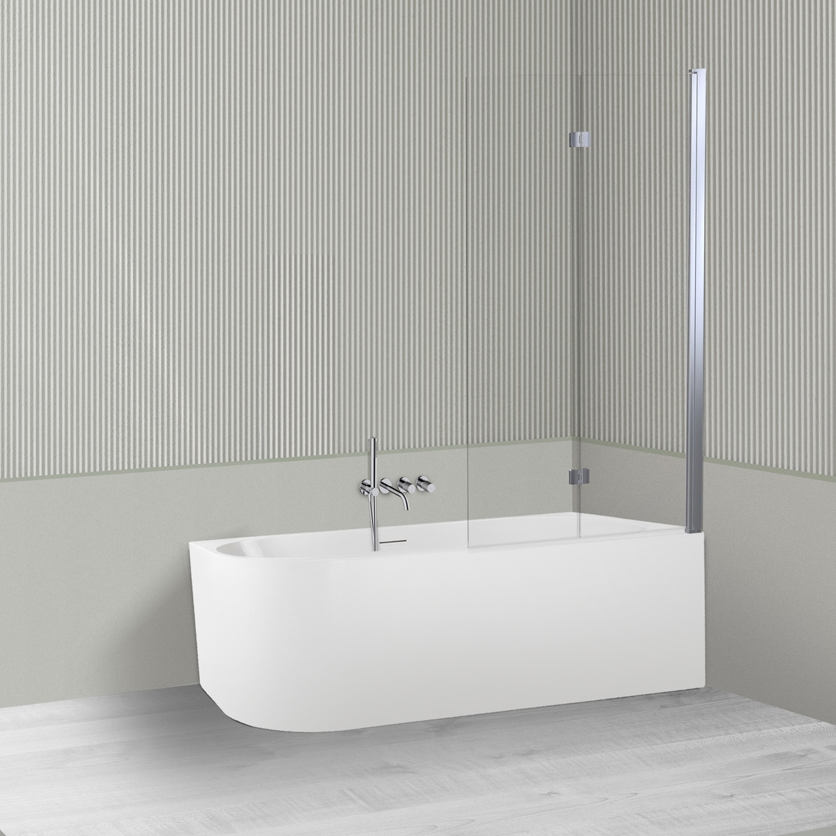 Set vasca da bagno angolare Oltens Delva 11001000, parete vasca Oltens Sela 23202100
