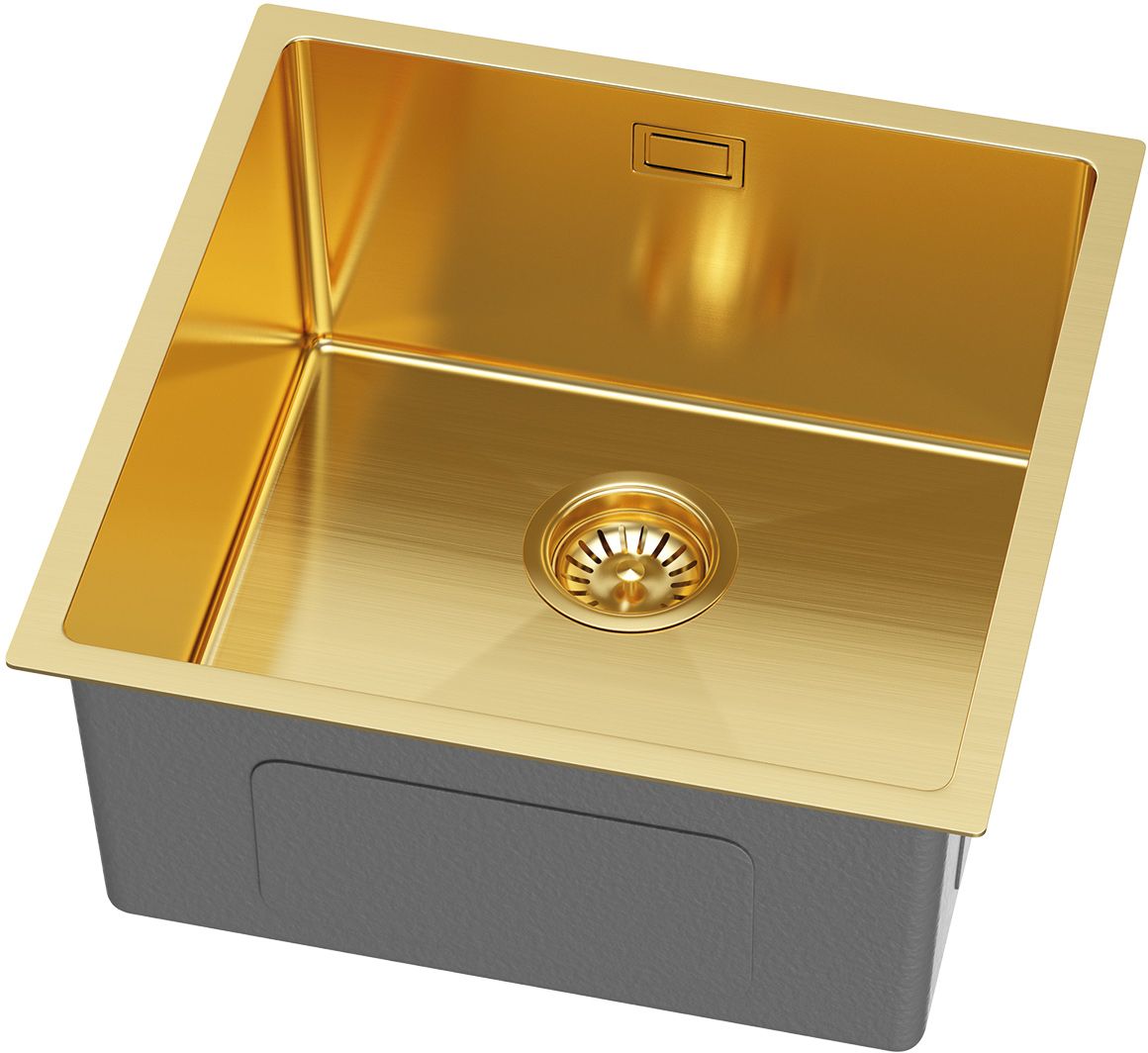 Ruvetti Stelio lavello in acciaio con sifone 44x44 cm oro 5001S_PVD_GOLD50_P