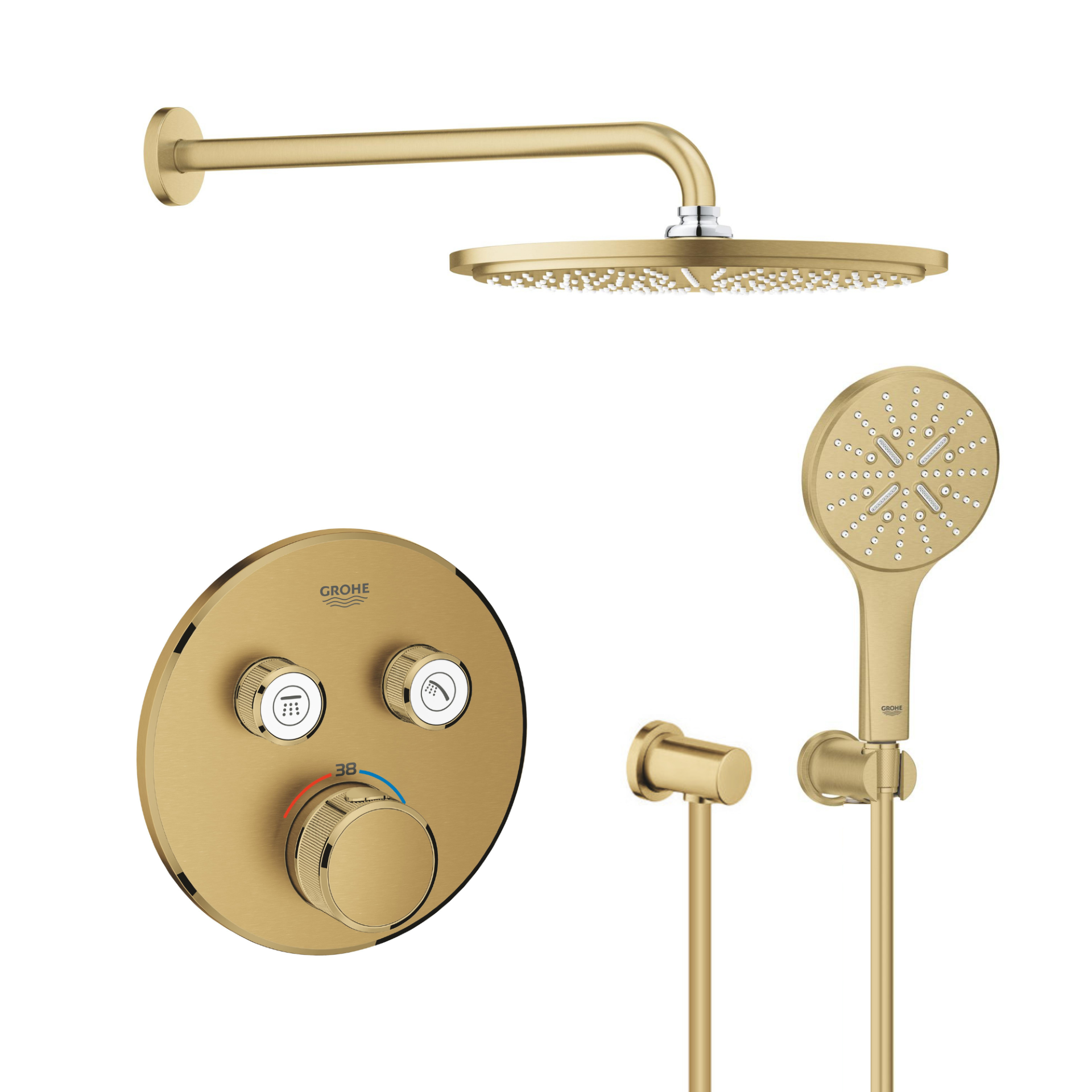 Set soffione doccia con braccio Grohe Rainshower 26066GN0, rubinetto per vasca e doccia Grohe Grohtherm SmartControl 29119GN0, 26574GN0, 27057GN0, 27074GN0, 28362GL1