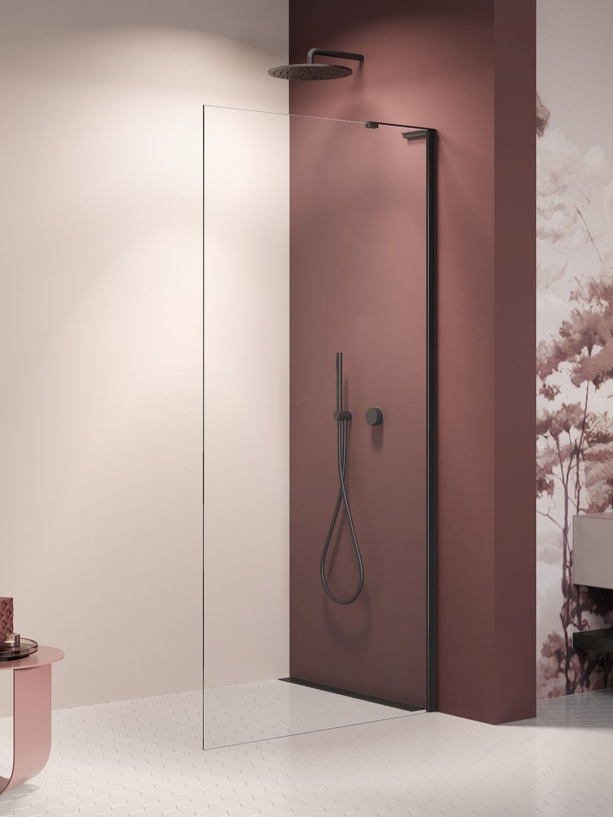 New Trendy Nesta Black parete doccia walk-in 120 cm nero opaca/vetro trasparente K-1727-WL