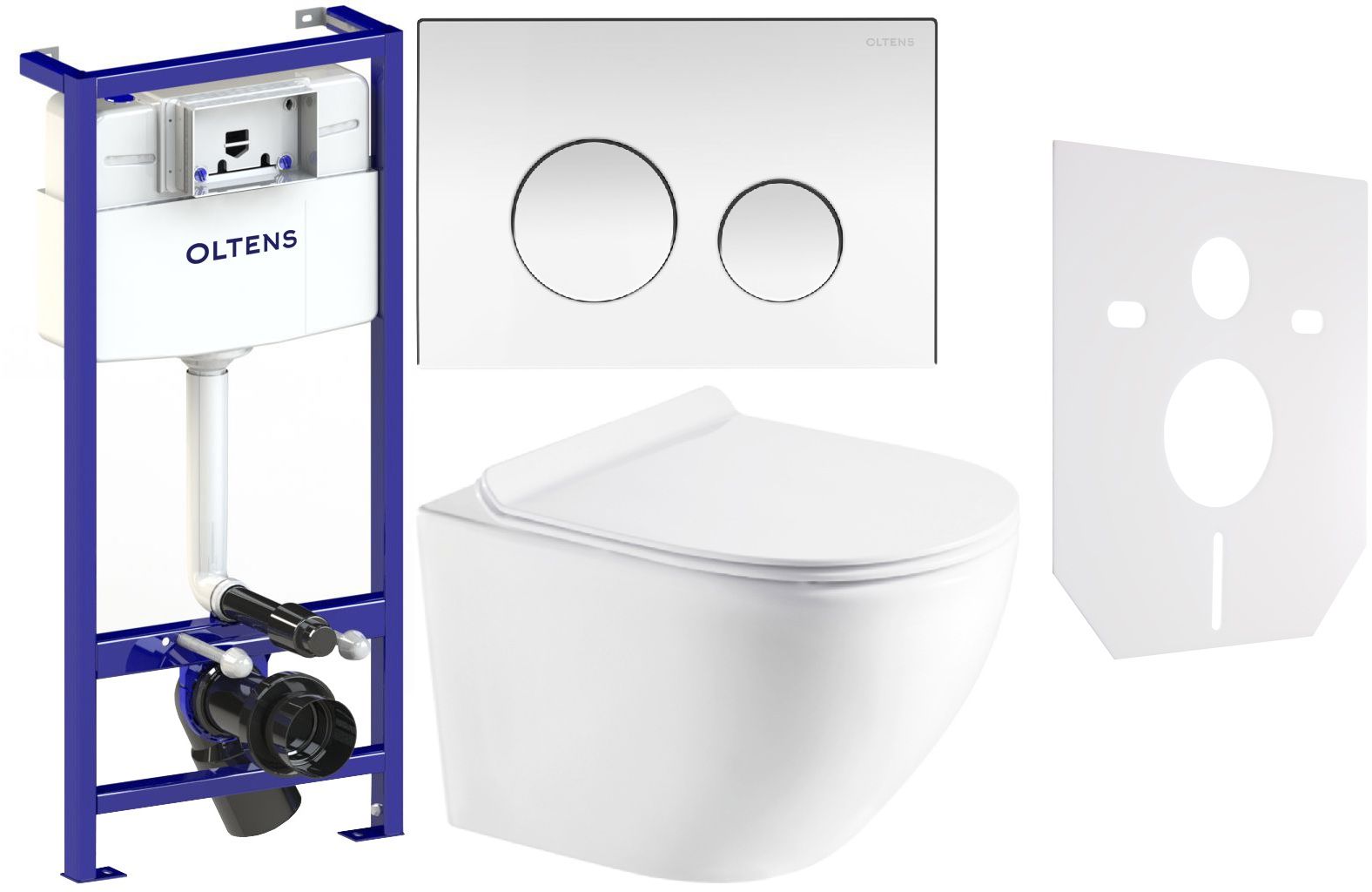 Set vaso WC con copriwater a discesa lenta Hagser Beno HGR14000042, modulo di installazione Oltens Triberg 50001000, 57102100, HGR11000045, 49301000