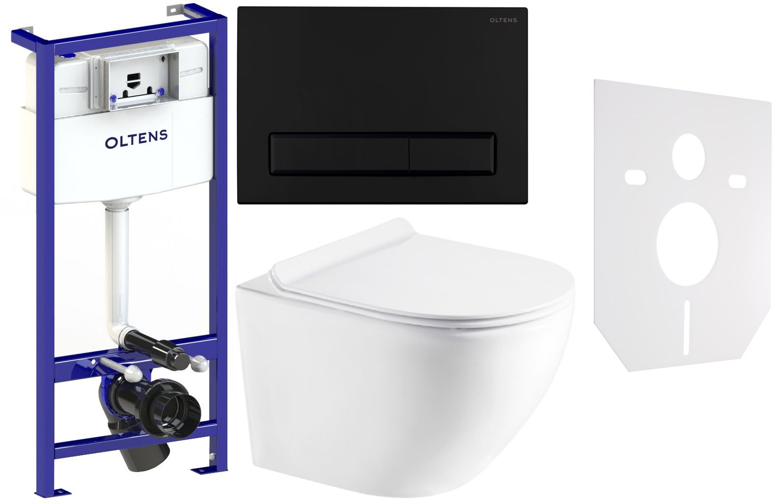 Set vaso WC con copriwater a discesa lenta Hagser Beno HGR14000042, modulo di installazione Oltens Triberg 50001000, 57103300, HGR11000045, 49301000