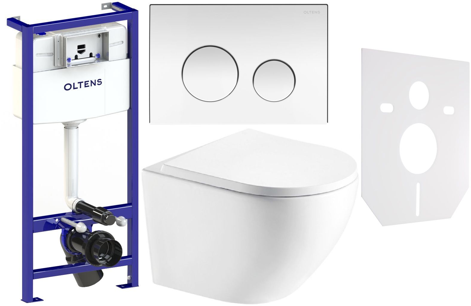 Set vaso WC con copriwater a discesa lenta Hagser Beno HGR14000042, modulo di installazione Oltens Triberg 50001000, 57102100, HGR20000045, 49301000