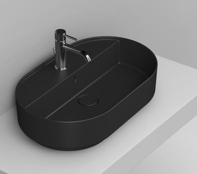 Ceramica Dolomite Noemi lavabo 65x40 cm ovale da appoggio nero opaca D312081