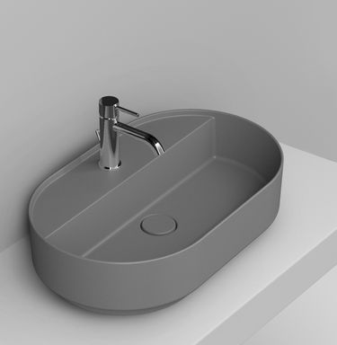Ceramica Dolomite Noemi lavabo 65x40 cm ovale da appoggio grigio/pietra opaca D312045