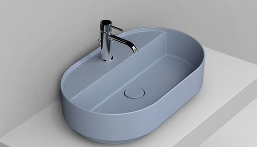 Ceramica Dolomite Noemi lavabo 65x40 cm ovale da appoggio blu opaca D312071