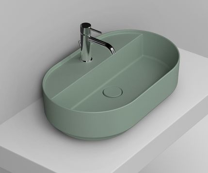 Ceramica Dolomite Noemi lavabo 65x40 cm ovale da appoggio verde opaca D312075