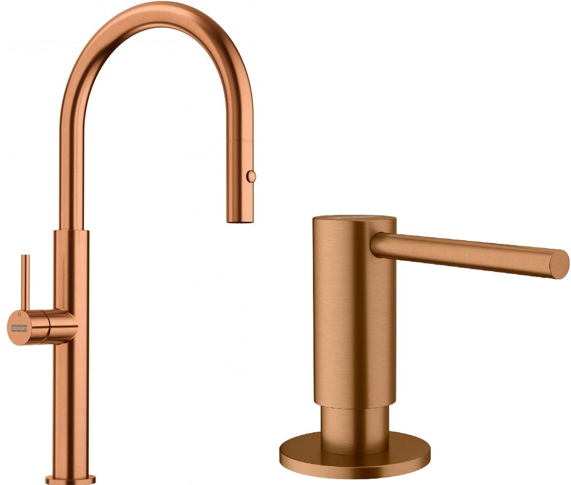 Set rubinetto da cucina Franke Pescara 115.0741.698, dispenser di liquidi Franke Atlas 112.0717.104