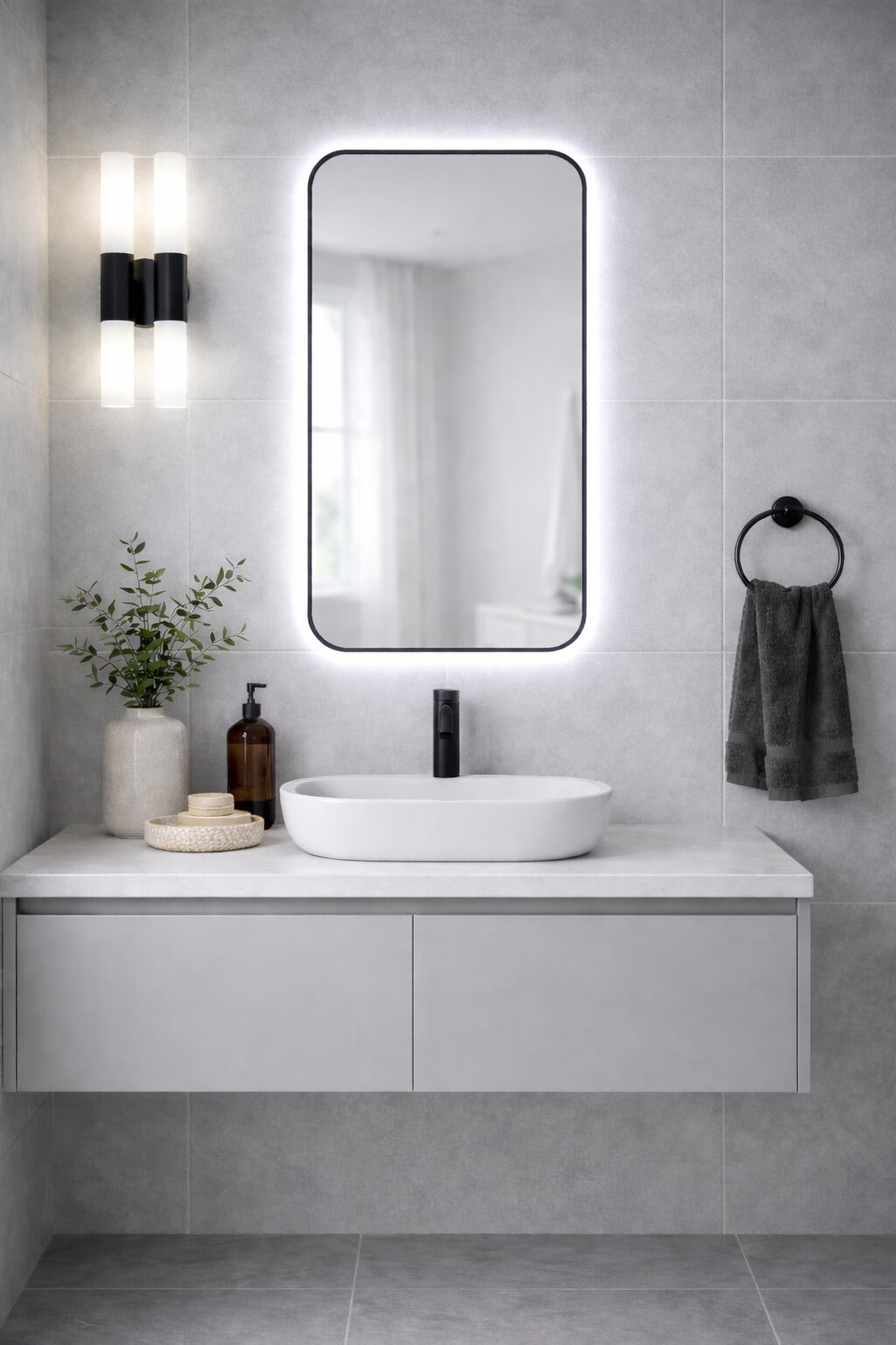 Baltica Design Stone Aura specchio 60x90 cm con illuminazione nero 5904107932811