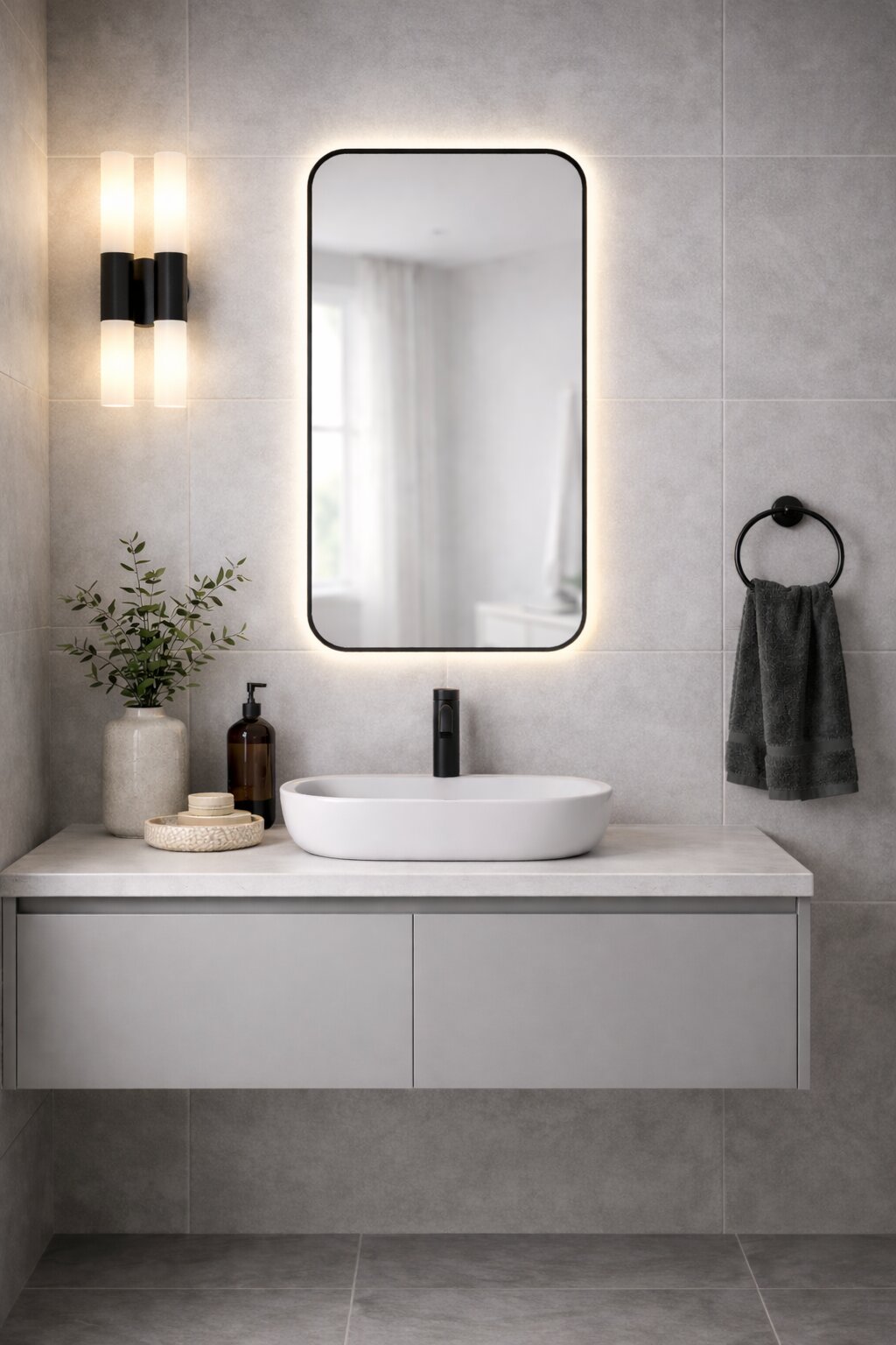 Baltica Design Stone Aura specchio 60x90 cm con illuminazione nero 5904107932804