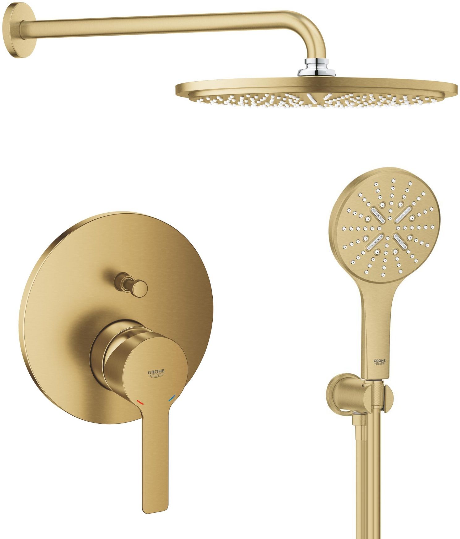 Set soffione doccia con braccio Grohe Rainshower 26066GN0, rubinetto per vasca e doccia Grohe Lineare 24064GN1, 26574GN0, 26658GN0, 28362GL1