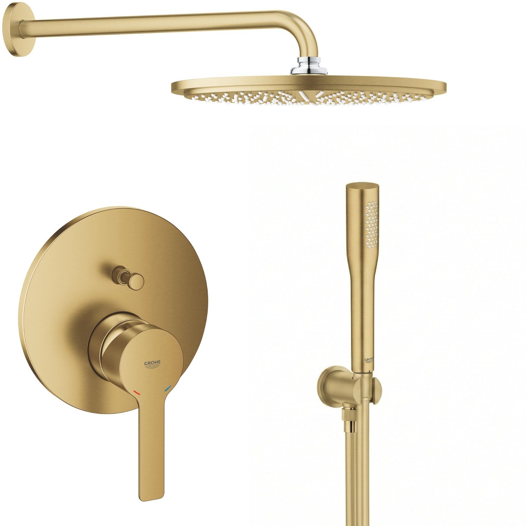 Set soffione doccia con braccio Grohe Rainshower 26066GN0, rubinetto per vasca e doccia Grohe Lineare 24064GN1, 26658GN0, 27400GN0, 28362GL1