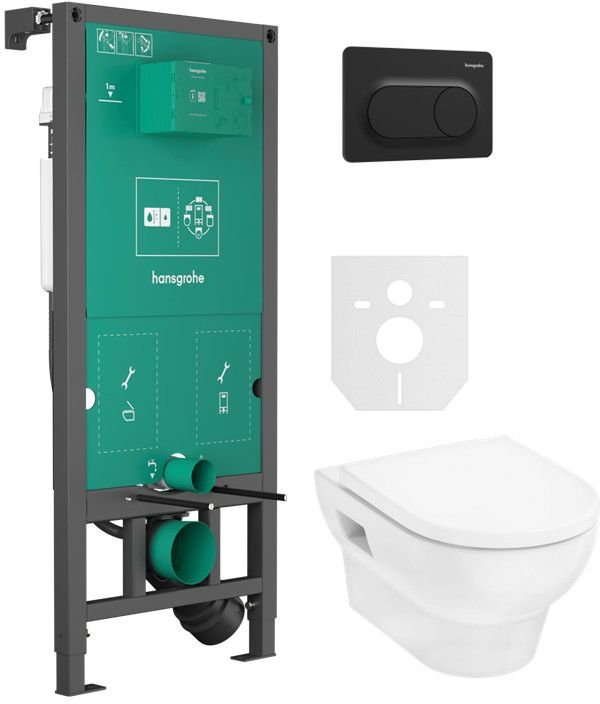 Set vaso WC con copriwater a discesa lenta Hansgrohe GladeLake S 60309450, modulo di installazione Hansgrohe iFrame universal 01022180, 66002670