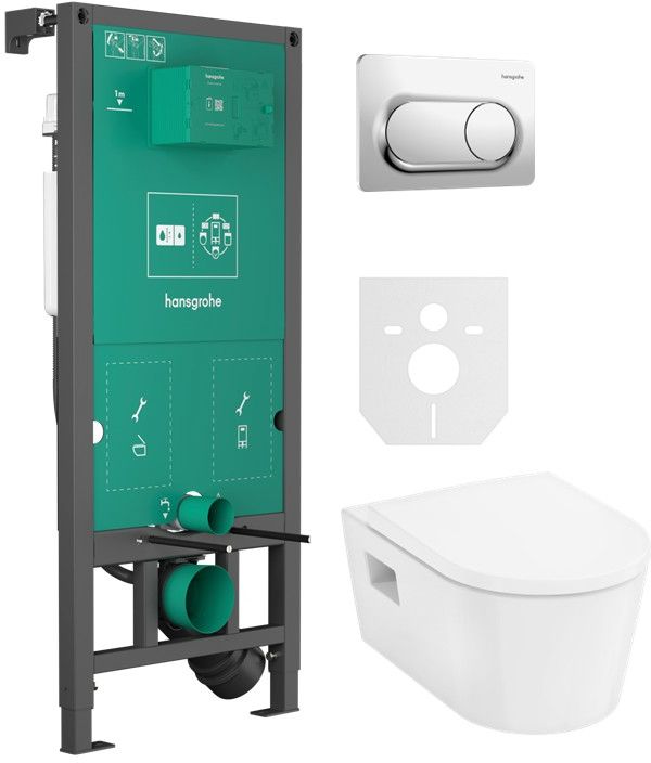 Set vaso WC con copriwater a discesa lenta Hansgrohe EluPura Original S 60288450, modulo di installazione Hansgrohe iFrame universal 01022180, 66002000