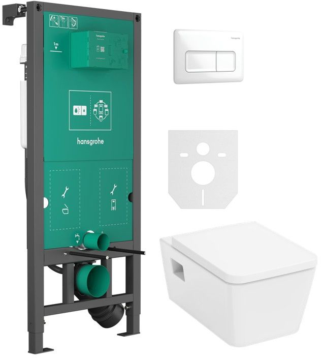 Set vaso WC con copriwater a discesa lenta Hansgrohe EluPura Original Q 60289450, modulo di installazione Hansgrohe iFrame universal 01022180, 66001450