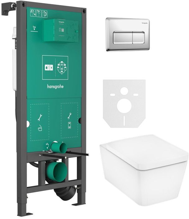 Set vaso WC con copriwater a discesa lenta Hansgrohe EluPura Q 60293450, modulo di installazione Hansgrohe iFrame universal 01022180, 66001000