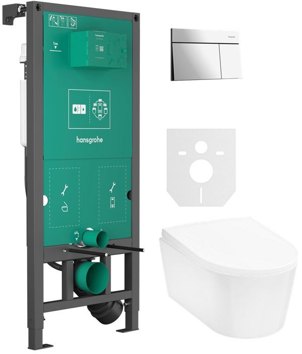 Set vaso WC Hansgrohe EluPura S 60343450, placca di comando Hansgrohe Element E 66003000, 01022180, 60148450