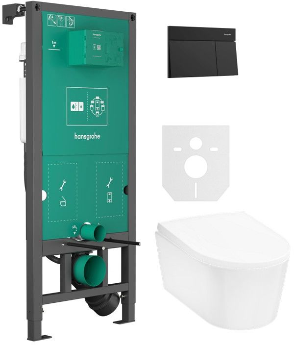Set vaso WC Hansgrohe EluPura S 60343450, placca di comando Hansgrohe Element E 66003670, 01022180, 60148450