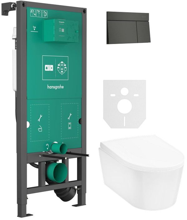 Set vaso WC Hansgrohe EluPura S 60343450, placca di comando Hansgrohe Element E 66003340, 01022180, 60148450