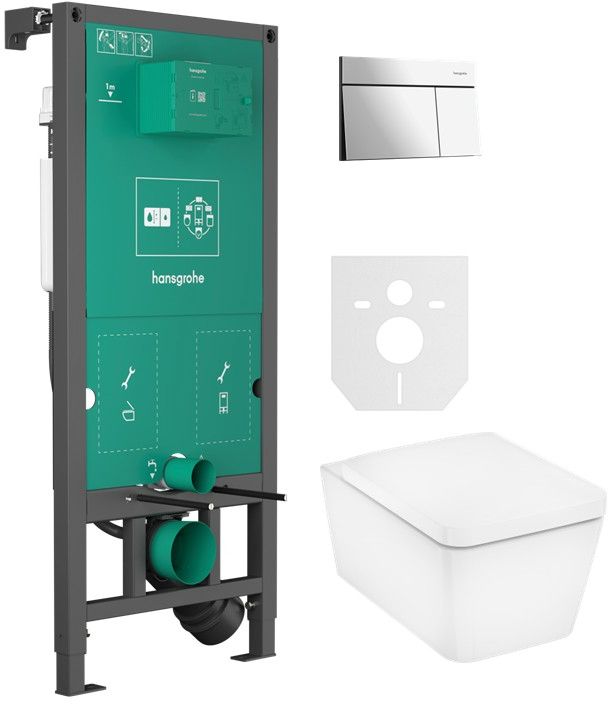 Set vaso WC con copriwater a discesa lenta Hansgrohe EluPura Q 60293450, placca di comando Hansgrohe Element E 66003000, 01022180