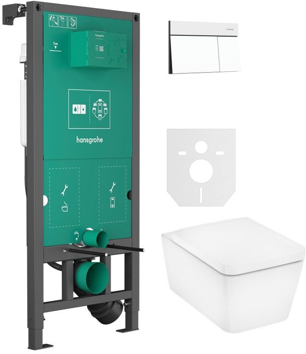 Set vaso WC con copriwater a discesa lenta Hansgrohe EluPura Q 60293450, placca di comando Hansgrohe Element E 66003700, 01022180