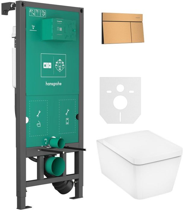 Set vaso WC con copriwater a discesa lenta Hansgrohe EluPura Q 60293450, placca di comando Hansgrohe Element E 66003140, 01022180