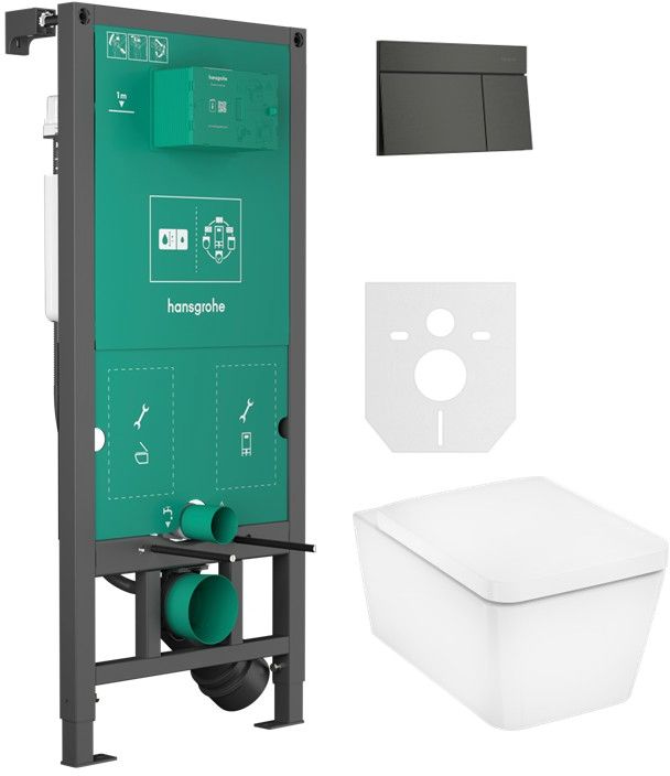 Set vaso WC con copriwater a discesa lenta Hansgrohe EluPura Q 60293450, placca di comando Hansgrohe Element E 66003340, 01022180