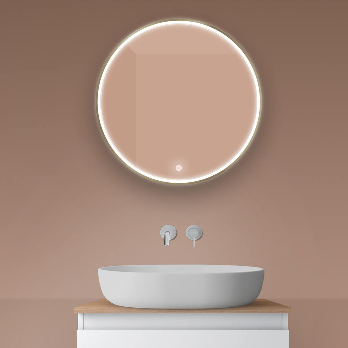 Oltens Nordlis specchio 60x60 cm rotonda con illuminazione con tappetino riscaldante 64100510