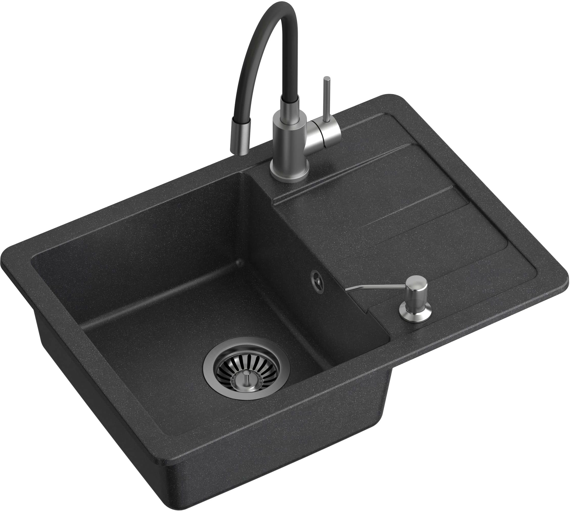 Quadron Ready Smart lavello con rubinetto e dispenser nero/acciaio LA_TQ6244RSCZ