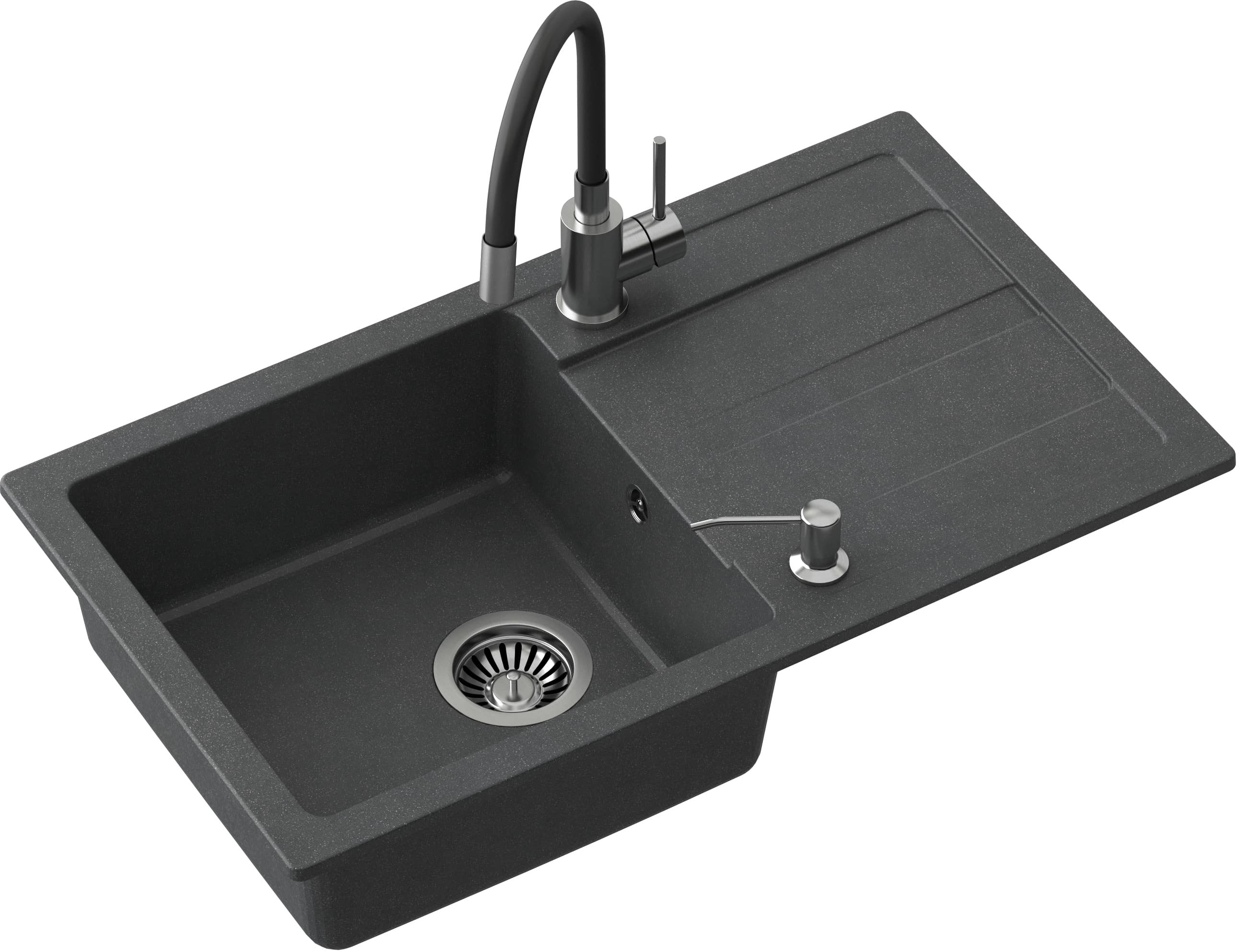 Quadron Ready Max lavello con rubinetto e dispenser nero/acciaio LA_TQ7744RMCZ