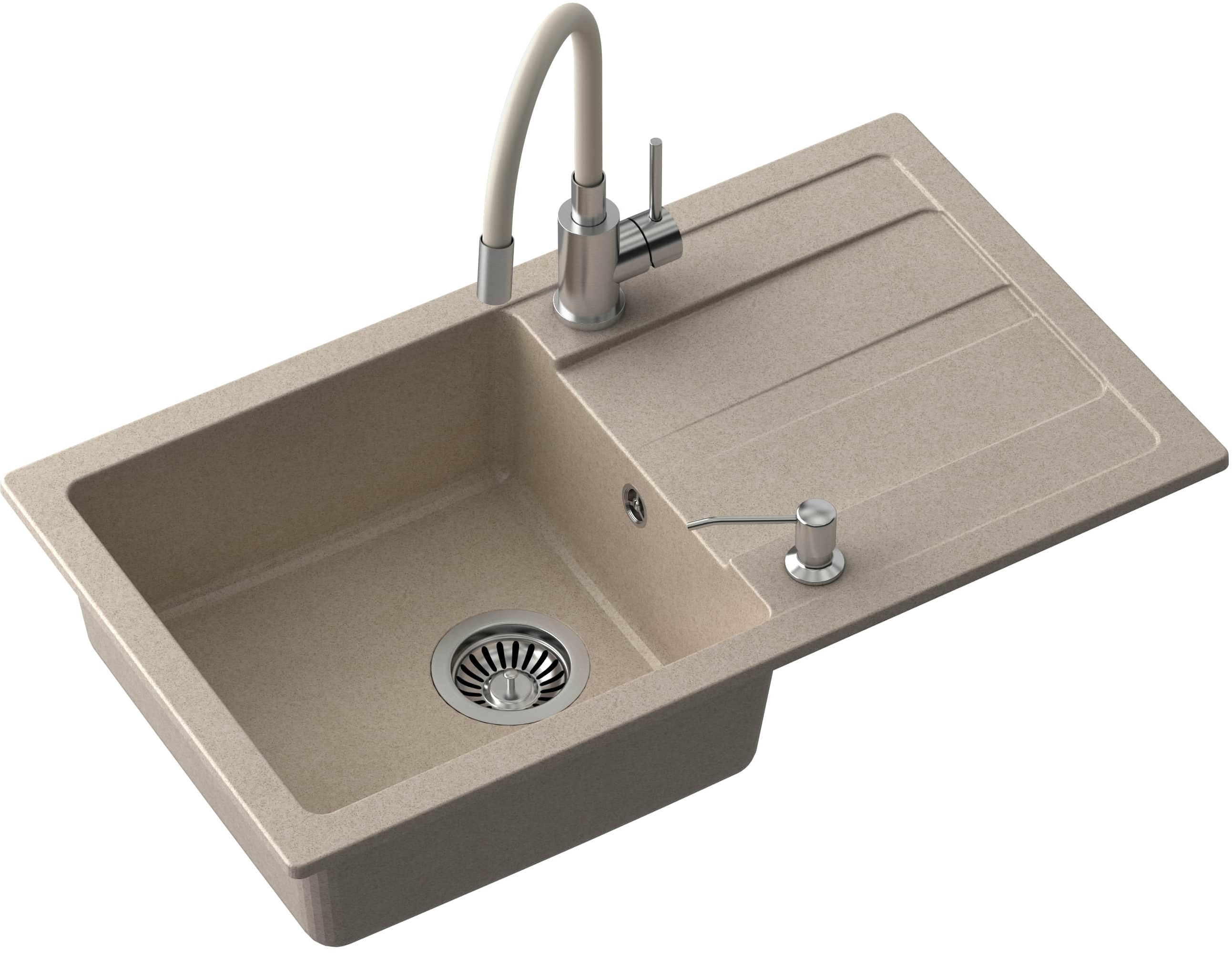 Quadron Ready Max lavello con rubinetto e dispenser beige/acciaio LA_TQ7744RMBEZ