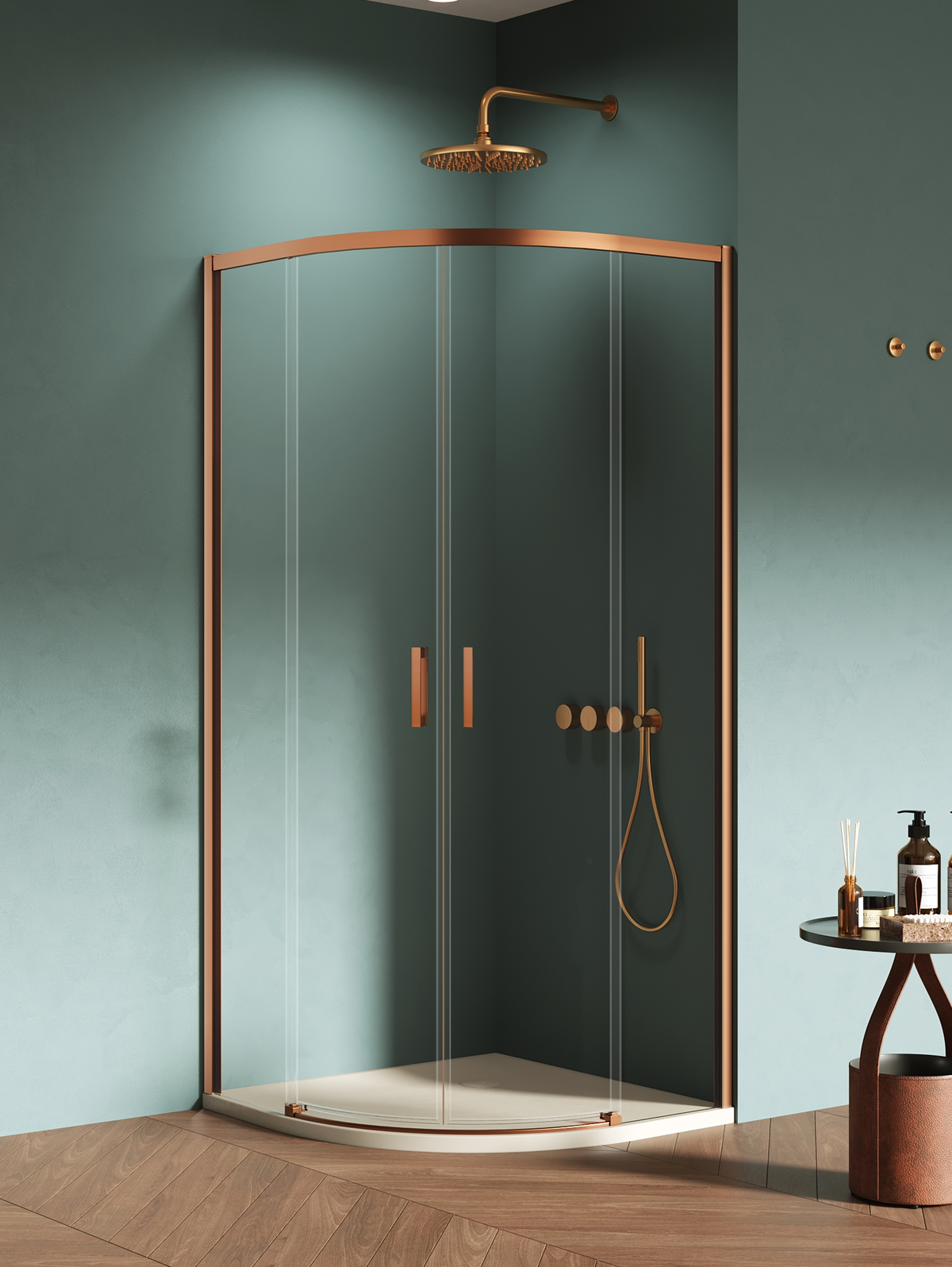 New Trendy Prime box doccia 80x80 cm semicircolare rame spazzolata/vetro trasparente K-3590