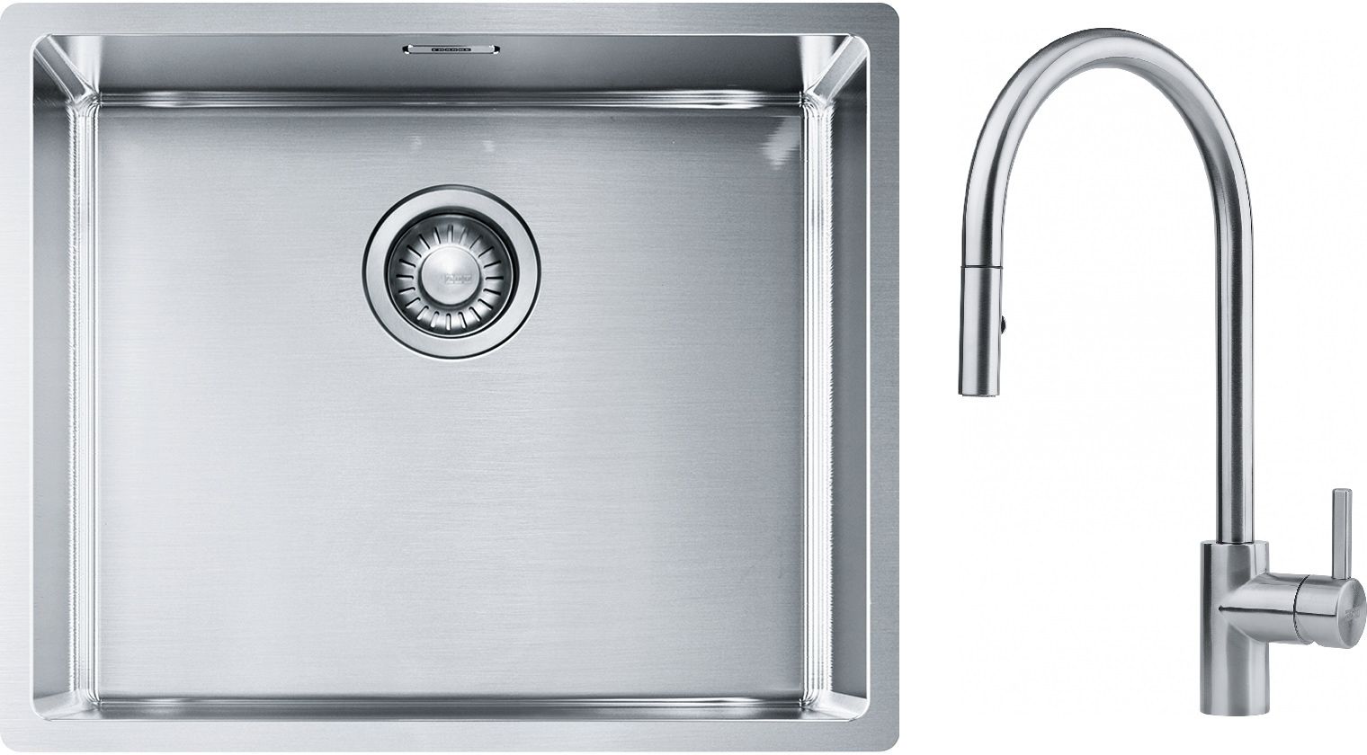 Set lavello in acciaio Franke Box 127.0453.656, rubinetto da cucina Franke Eos 115.0590.045
