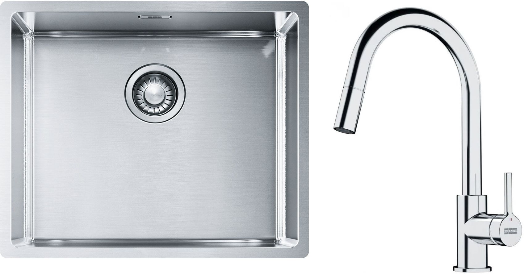 Set lavello in acciaio Franke Box 127.0453.656, rubinetto da cucina Franke Lina 115.0693.229