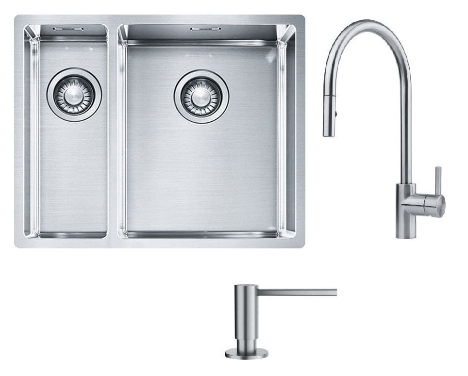 Set lavello in acciaio Franke Box 127.0369.916, rubinetto da cucina Franke Eos 115.0590.045, 112.0717.084