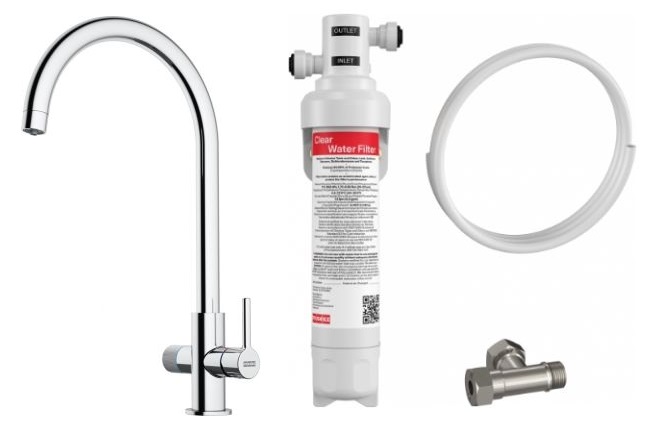 Set rubinetto da cucina Franke Lina 120.0730.806, filtro sottolavello Franke Clear Water 150.0730.809