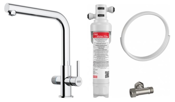 Set rubinetto da cucina Franke Lina 120.0730.779, filtro sottolavello Franke Clear Water 150.0730.809