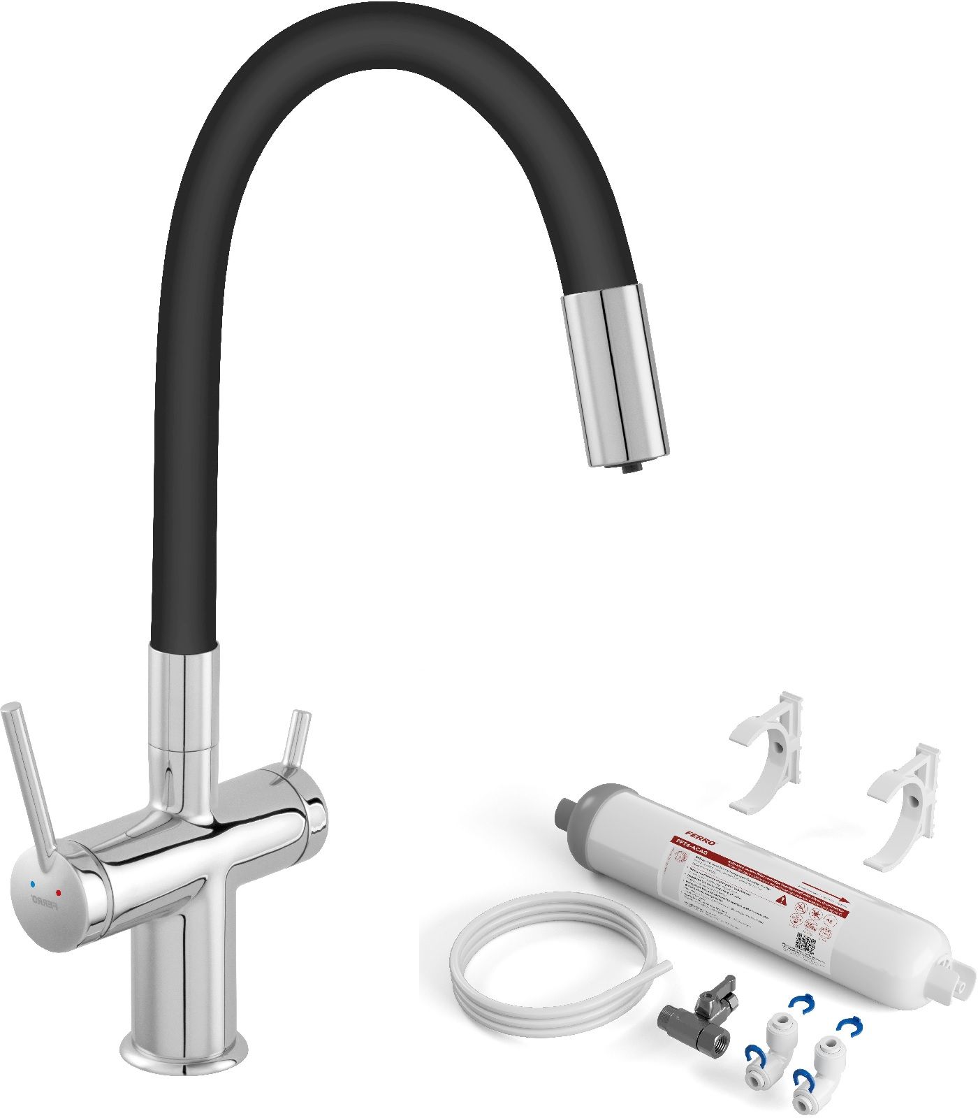 Set rubinetto per filtro dell'acqua Ferro Filtrata BFT41B, filtri sottolavello con set di cartucce Ferro Filtrata FFT4-ACAG-SET