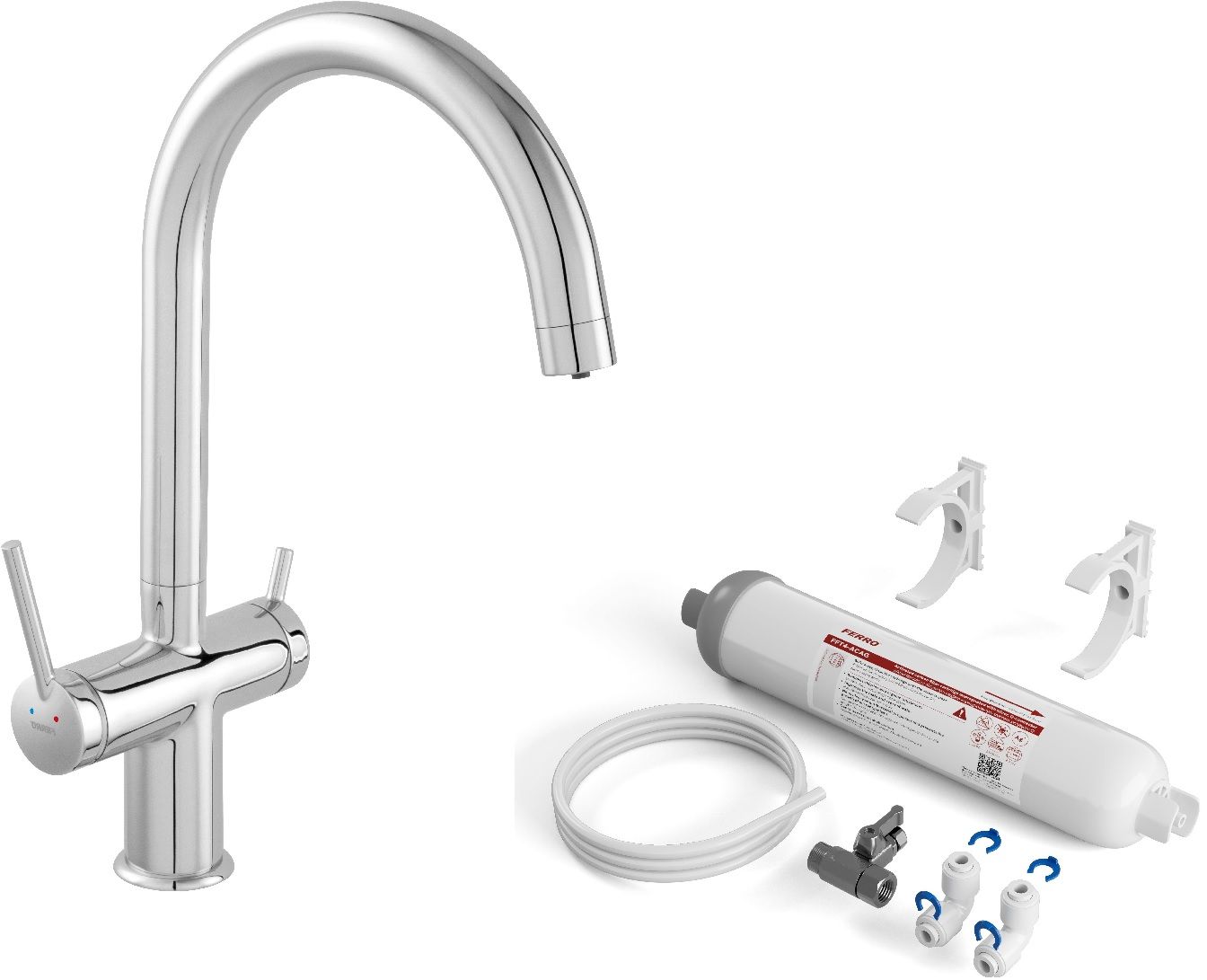 Set rubinetto per filtro dell'acqua Ferro Filtrata BFT41, filtri sottolavello con set di cartucce Ferro Filtrata FFT4-ACAG-SET