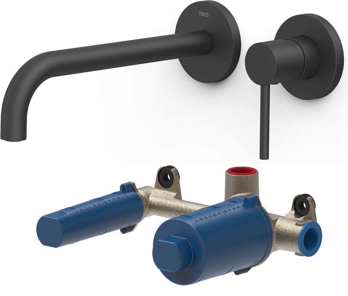Set rubinetto per lavabo Tres Study 26230022NM, corpo incasso Tres 20830002