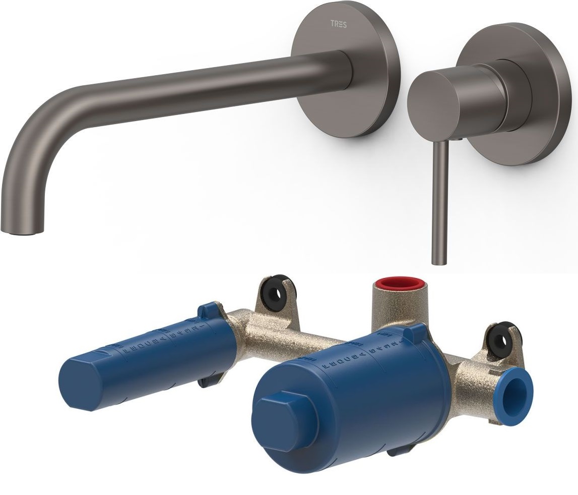 Set rubinetto per lavabo Tres Study 26230022GR, corpo incasso Tres 20830002
