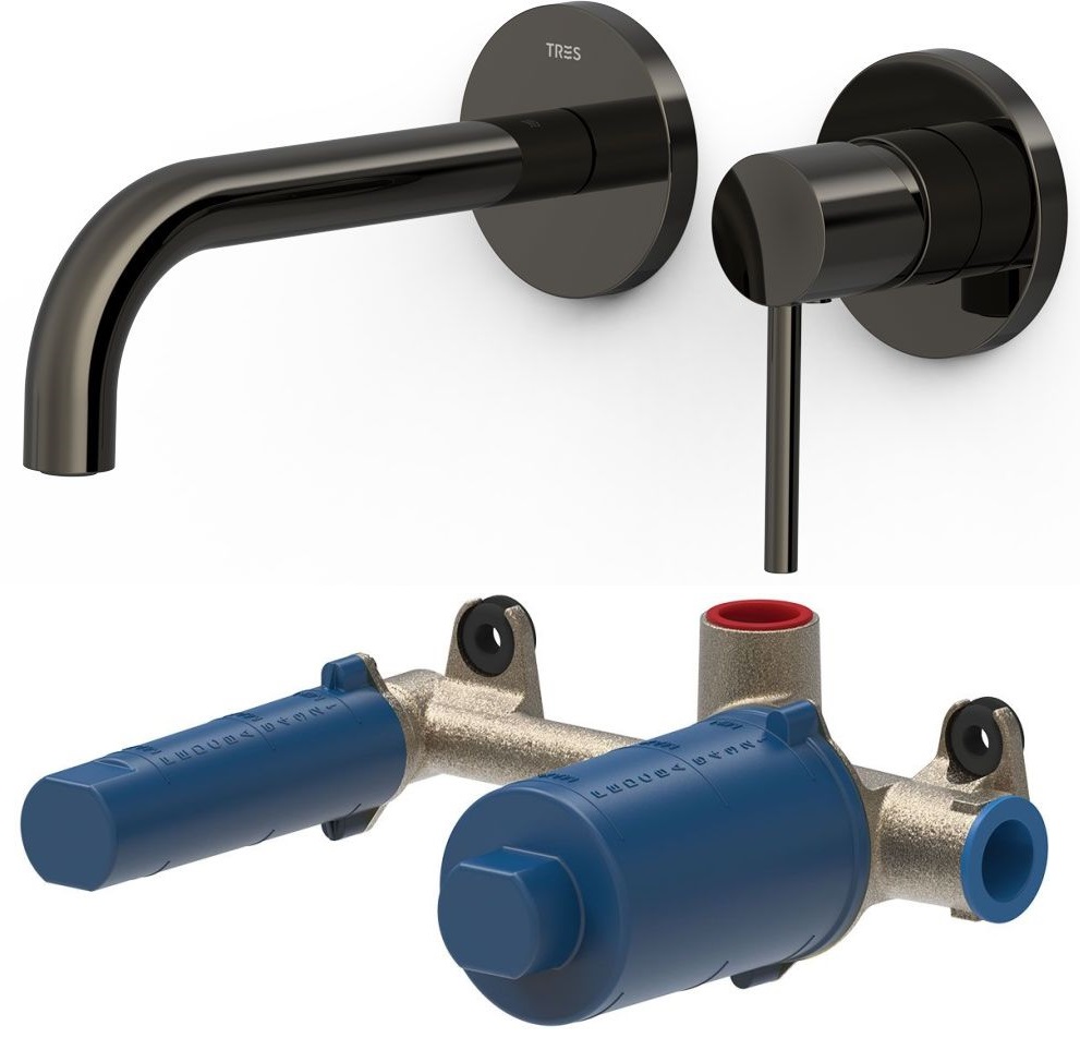 Set rubinetto per lavabo Tres Study Exclusive 26230021KM, corpo incasso Tres 20830002