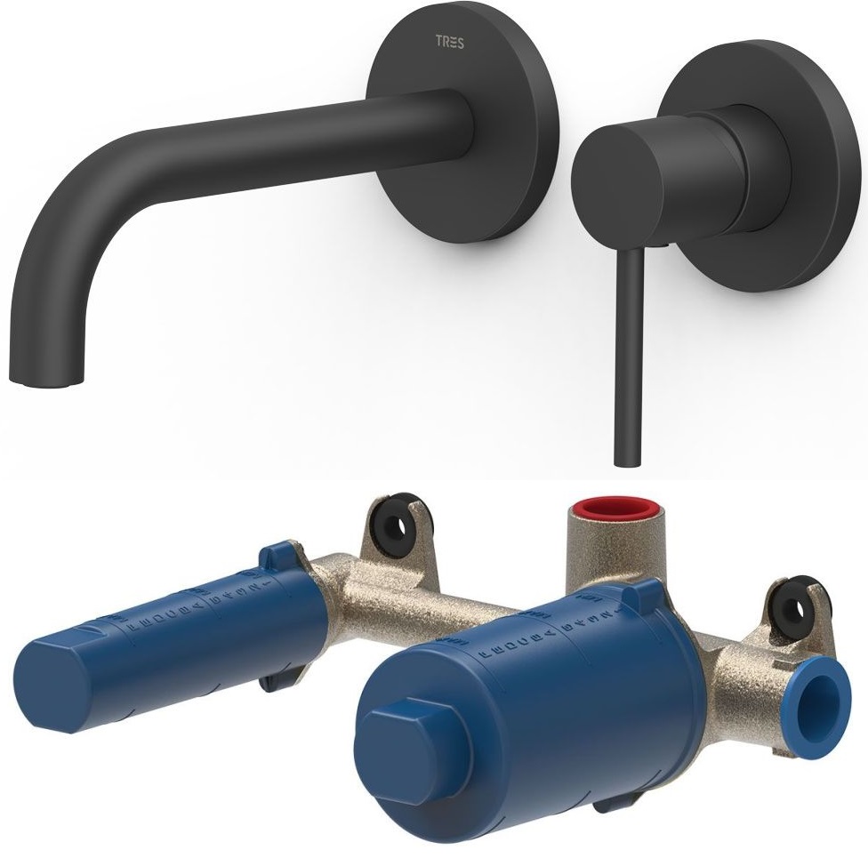 Set rubinetto per lavabo Tres Study Exclusive 26230021NM, corpo incasso Tres 20830002