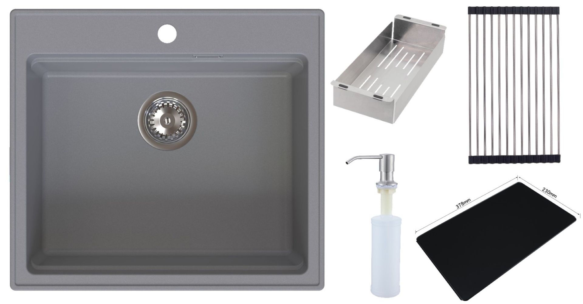 Ruvetti Absol 60 lavello in granito 56x50 cm grigio/grafite/inox 3001AB_GR60_W
